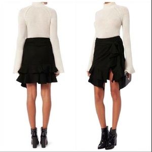 INTERMIX | short wool skirt faux tie waist ruffle hem